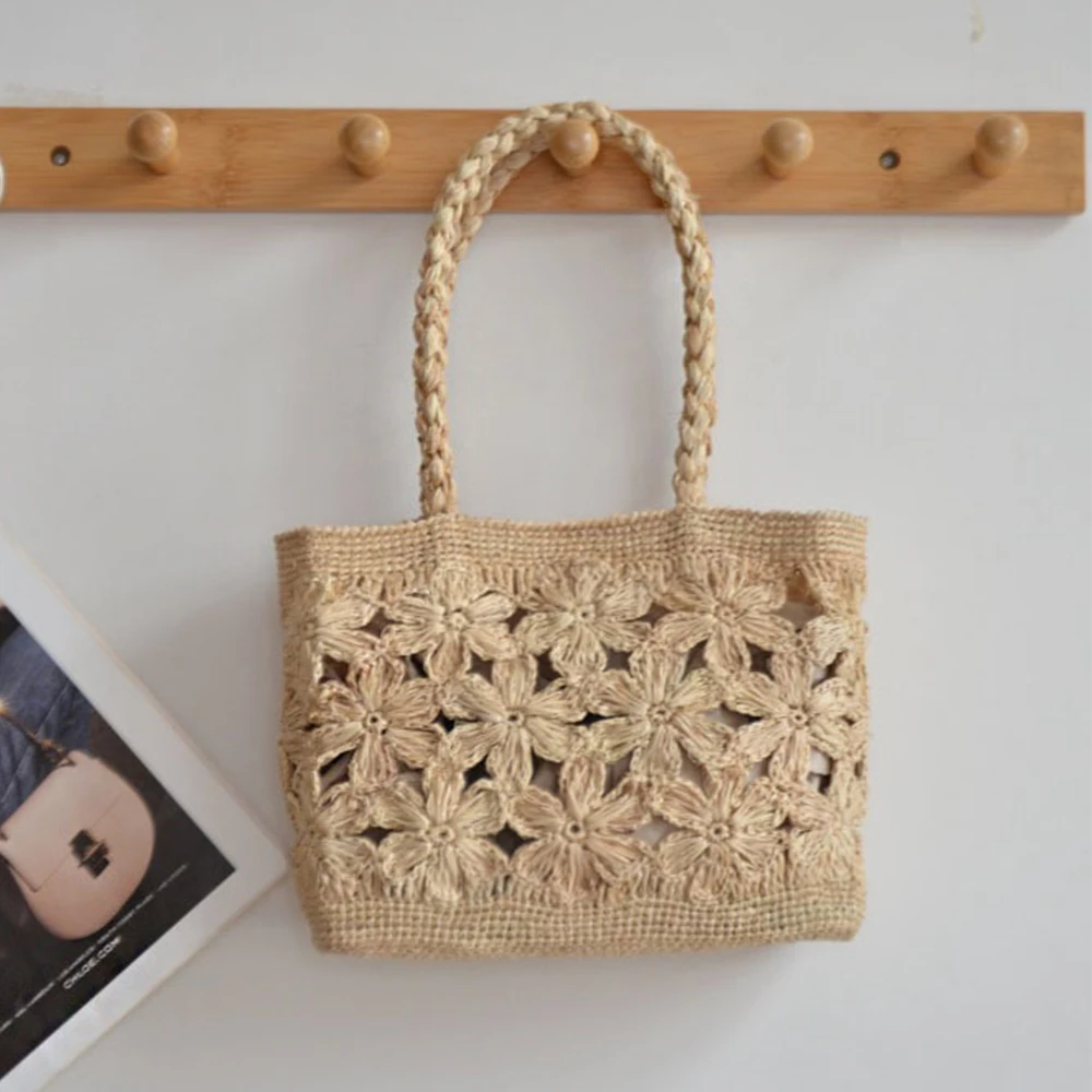 Art Craft Items - Богемная соломенная сумка с цветком, большая